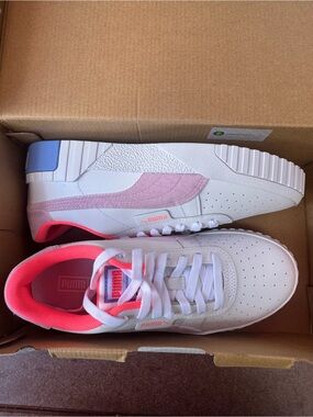 Puma Kids' White Sneakers with Pink and Light Blue Accents